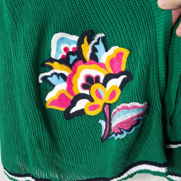 Peck & Peck Womens Green Embroidered Open Knit Cardigan L Cottagecore - Picture 5 of 8